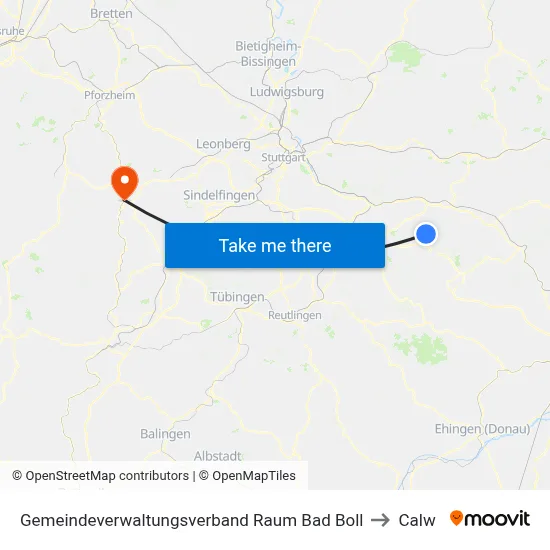 Gemeindeverwaltungsverband Raum Bad Boll to Calw map