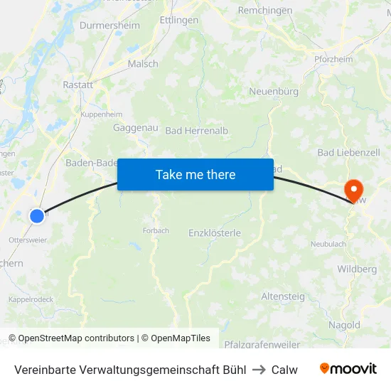 Vereinbarte Verwaltungsgemeinschaft Bühl to Calw map