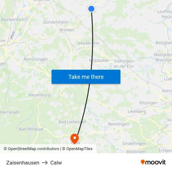 Zaisenhausen to Calw map