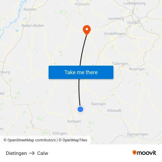 Dietingen to Calw map
