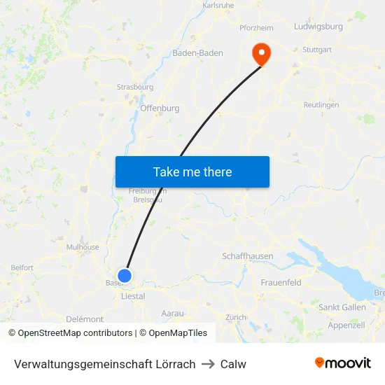 Verwaltungsgemeinschaft Lörrach to Calw map