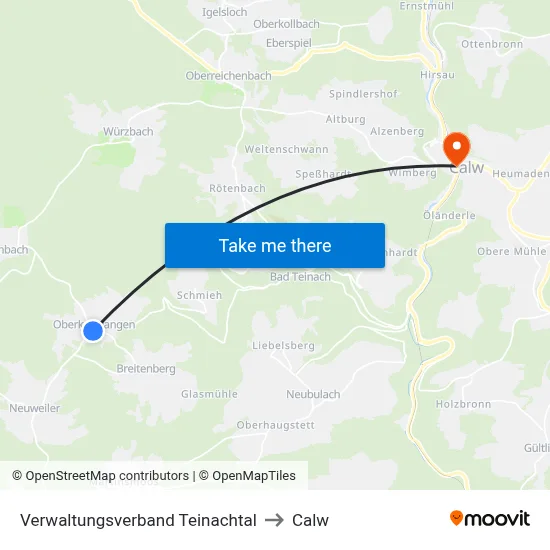 Verwaltungsverband Teinachtal to Calw map