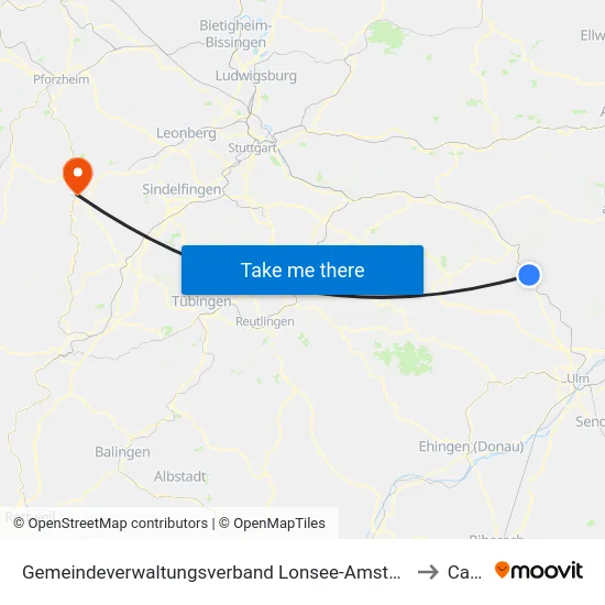 Gemeindeverwaltungsverband Lonsee-Amstetten to Calw map