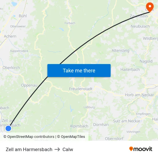 Zell am Harmersbach to Calw map