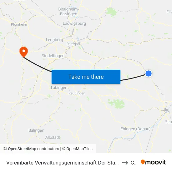 Vereinbarte Verwaltungsgemeinschaft Der Stadt Geislingen An Der Steige to Calw map