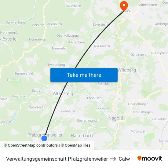 Verwaltungsgemeinschaft Pfalzgrafenweiler to Calw map