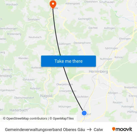 Gemeindeverwaltungsverband Oberes Gäu to Calw map
