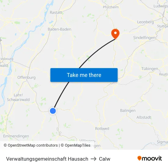 Verwaltungsgemeinschaft Hausach to Calw map