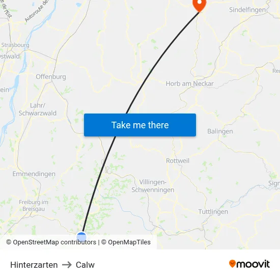 Hinterzarten to Calw map