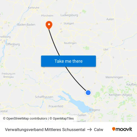 Verwaltungsverband Mittleres Schussental to Calw map