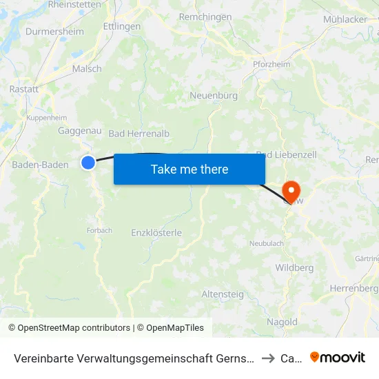 Vereinbarte Verwaltungsgemeinschaft Gernsbach to Calw map