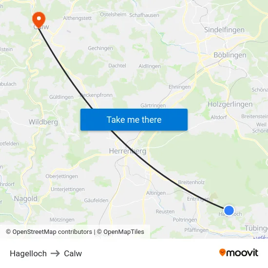 Hagelloch to Calw map