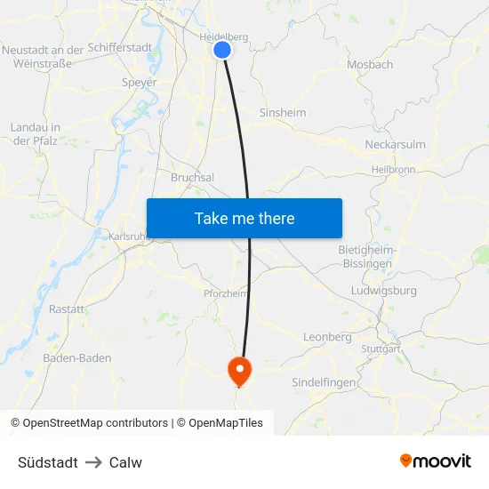 Südstadt to Calw map