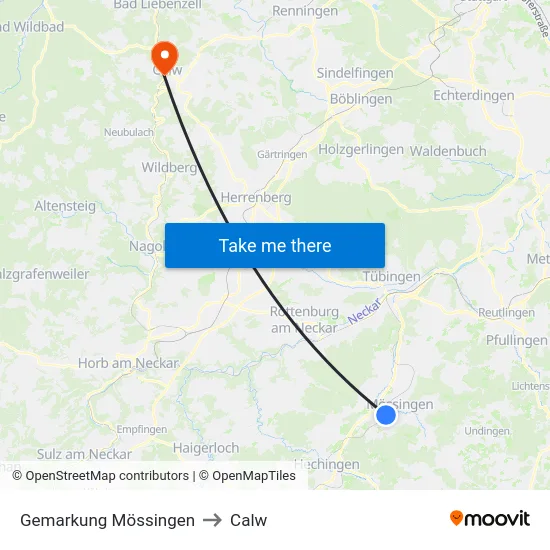 Gemarkung Mössingen to Calw map