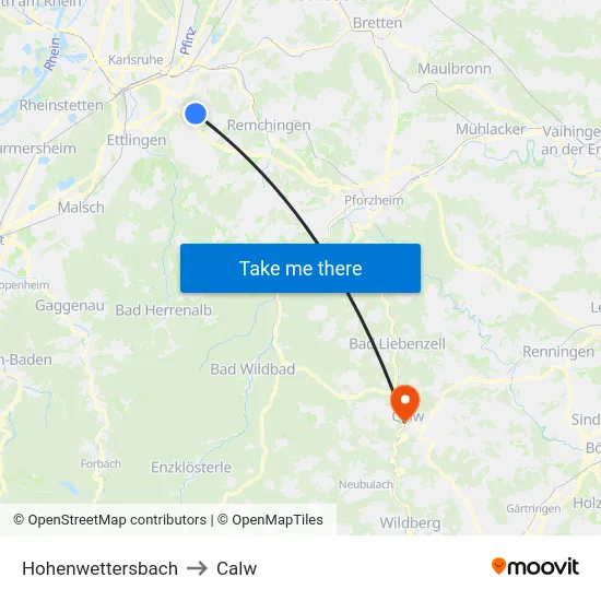 Hohenwettersbach to Calw map