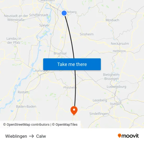 Wieblingen to Calw map