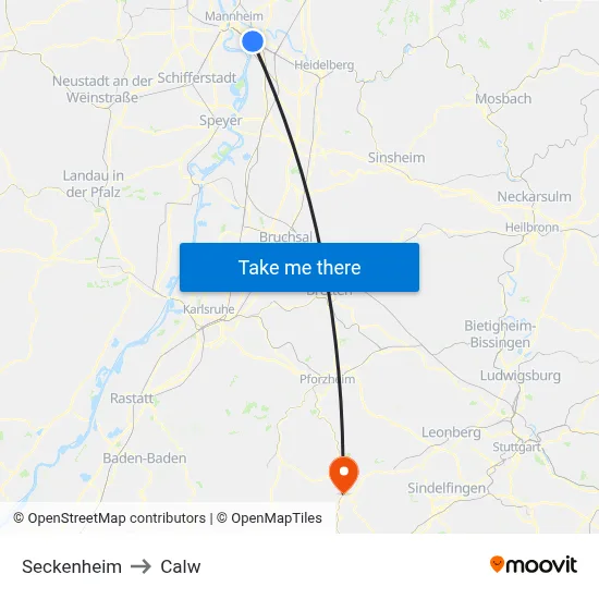 Seckenheim to Calw map