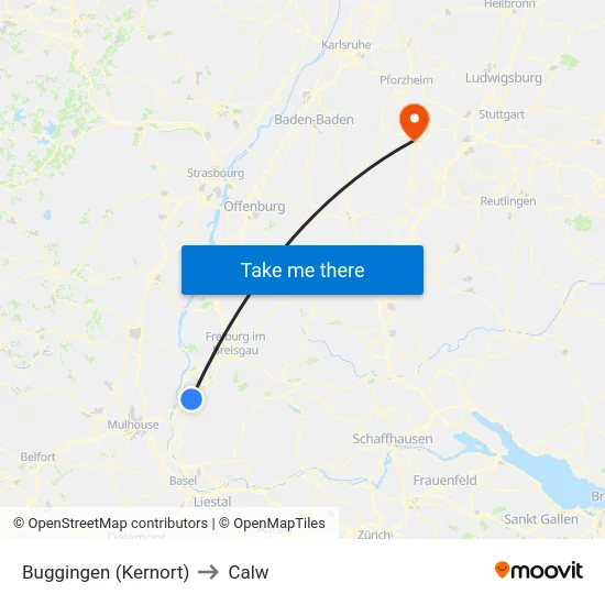 Buggingen (Kernort) to Calw map
