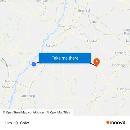 Ulm to Calw map