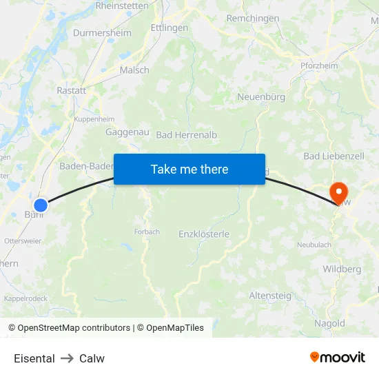 Eisental to Calw map