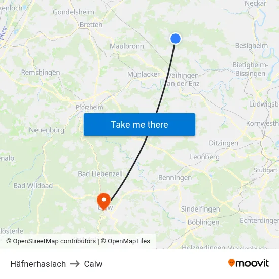 Häfnerhaslach to Calw map