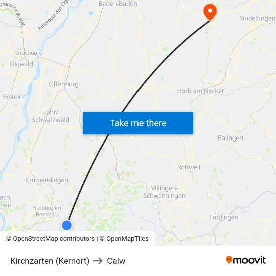 Kirchzarten (Kernort) to Calw map