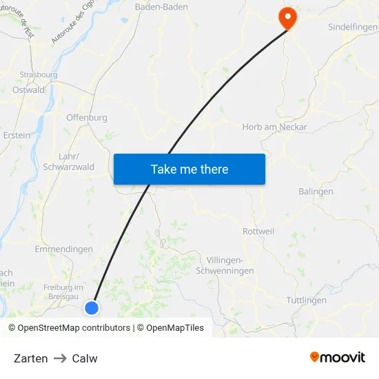 Zarten to Calw map