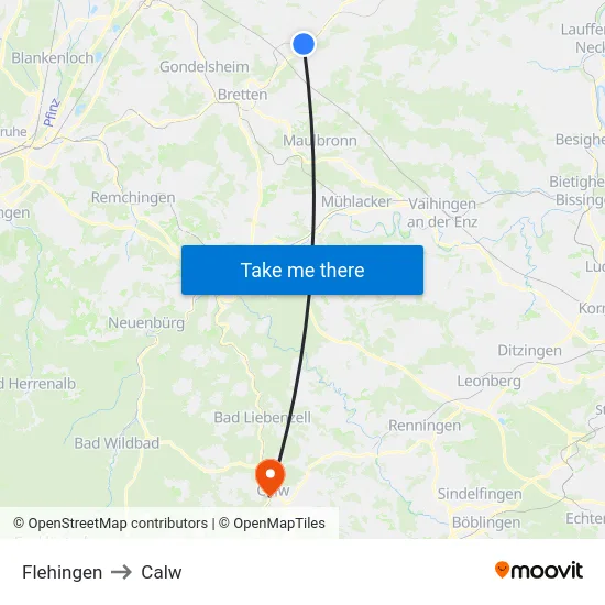 Flehingen to Calw map