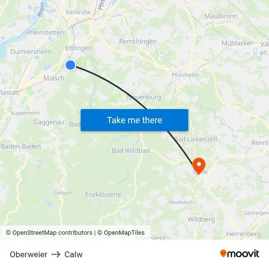 Oberweier to Calw map