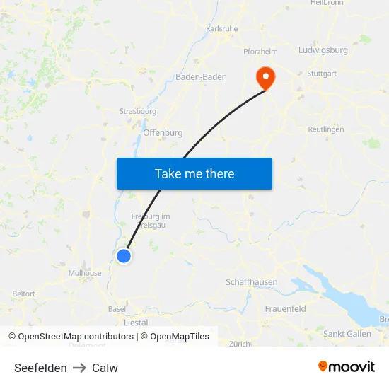 Seefelden to Calw map