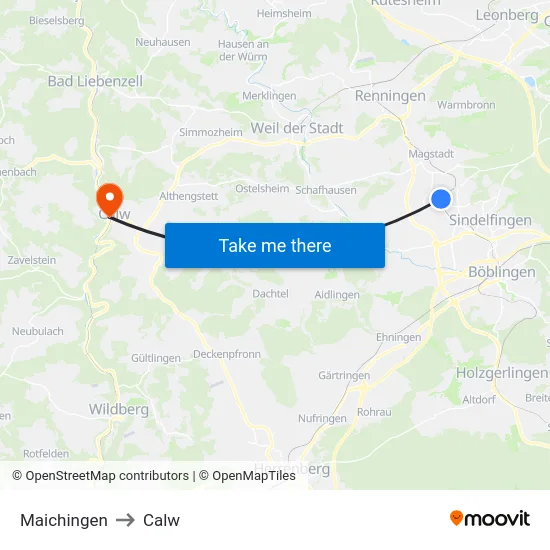 Maichingen to Calw map