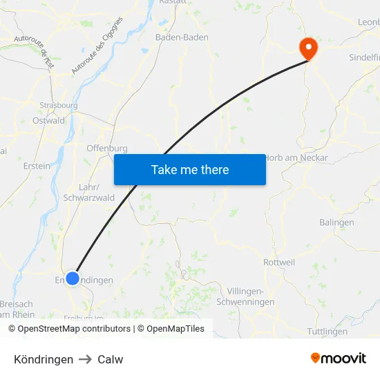 Köndringen to Calw map