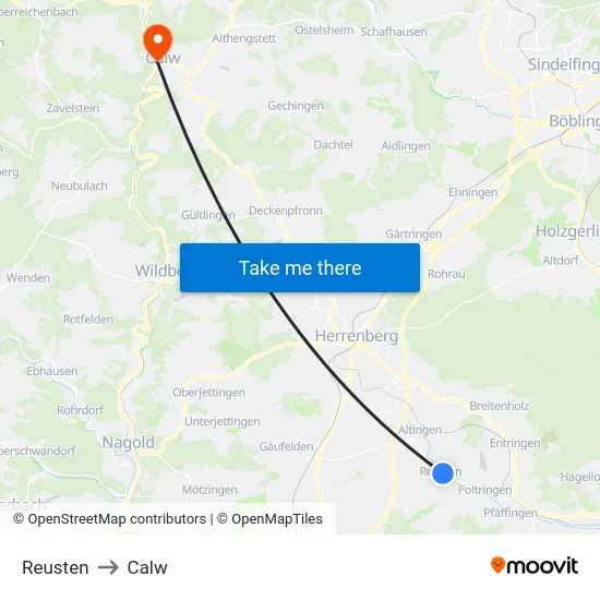 Reusten to Calw map