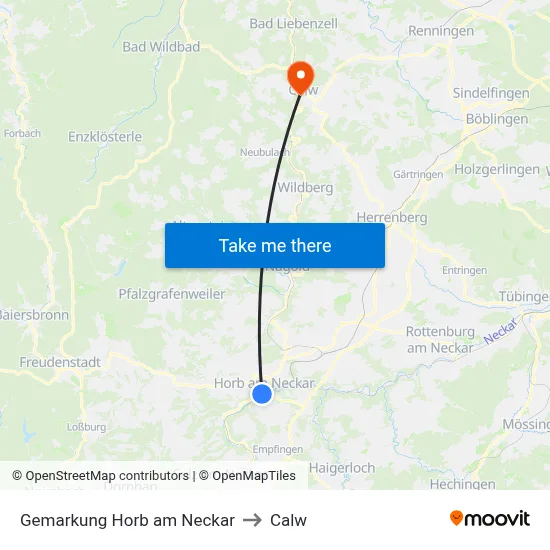Gemarkung Horb am Neckar to Calw map