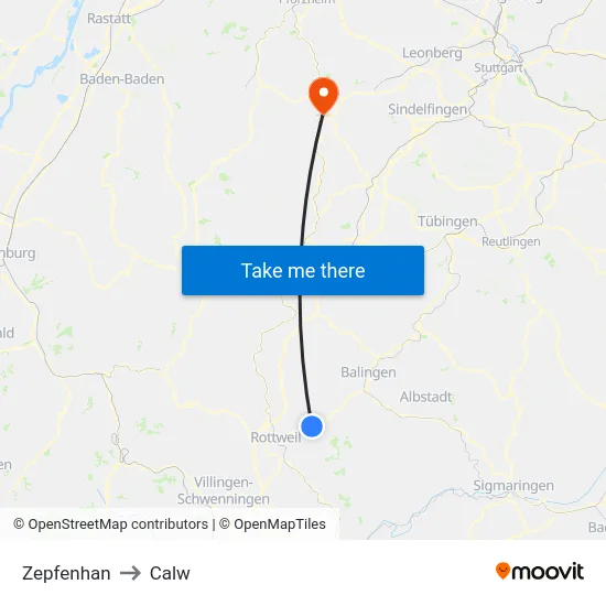 Zepfenhan to Calw map