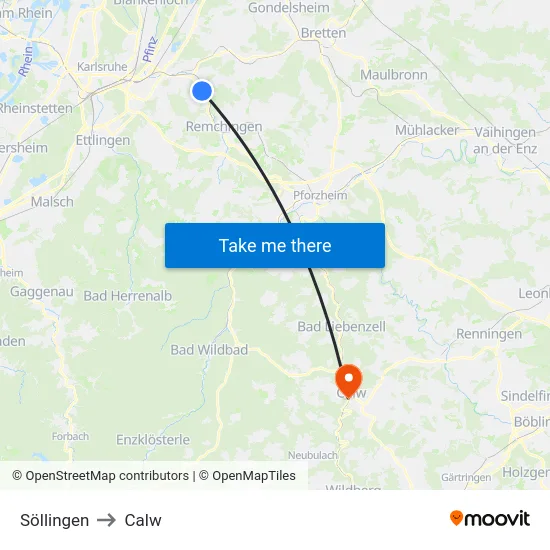 Söllingen to Calw map