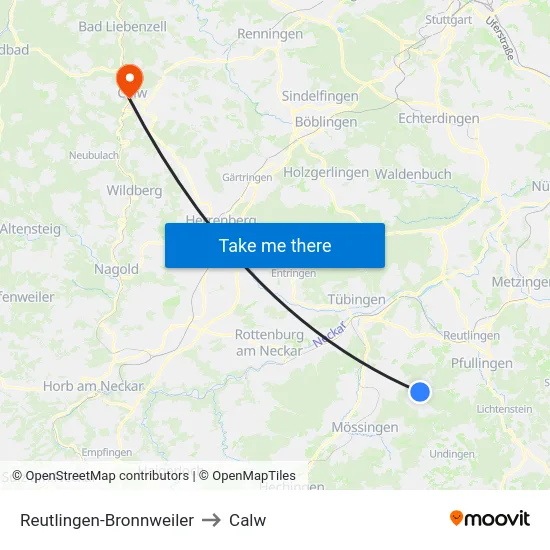 Reutlingen-Bronnweiler to Calw map