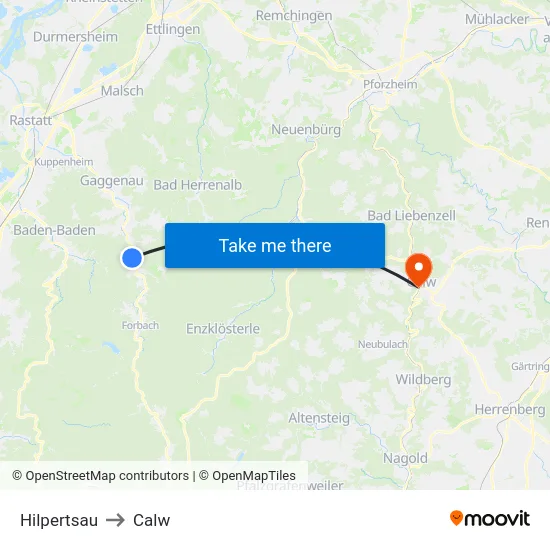 Hilpertsau to Calw map