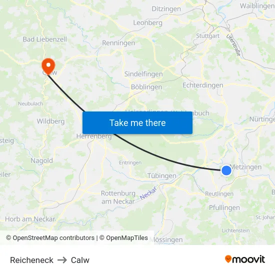 Reicheneck to Calw map