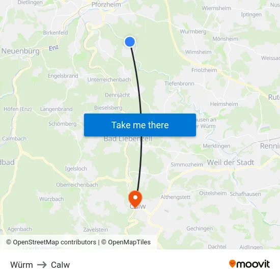 Würm to Calw map