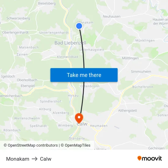 Monakam to Calw map