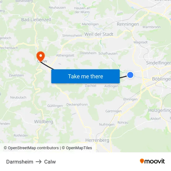 Darmsheim to Calw map