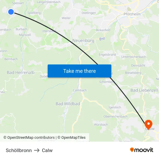 Schöllbronn to Calw map