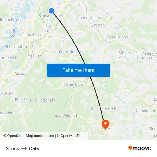 Spöck to Calw map