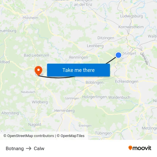 Botnang to Calw map
