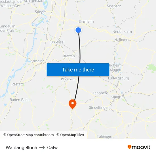 Waldangelloch to Calw map