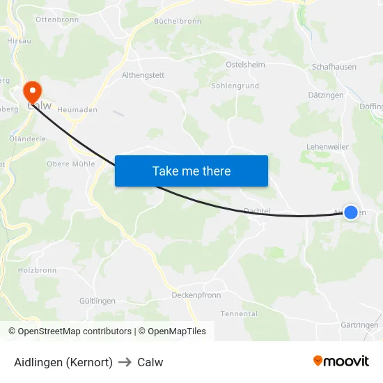 Aidlingen (Kernort) to Calw map
