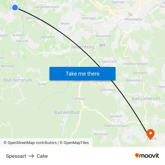 Spessart to Calw map