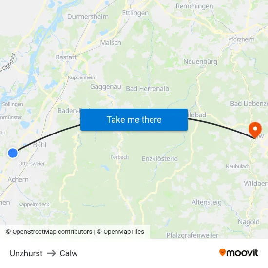 Unzhurst to Calw map