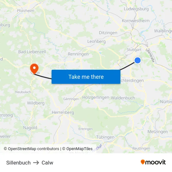 Sillenbuch to Calw map